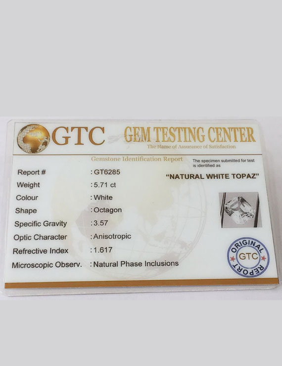 6.35 Ratti (5.71 ct) Natural Certified White Topaz
